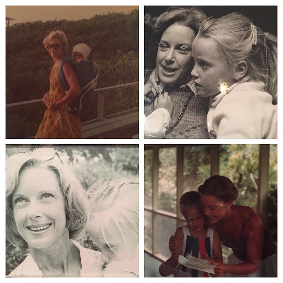 Four quad-like images of Elizabeth WInkler and her mother smiling and spending time together