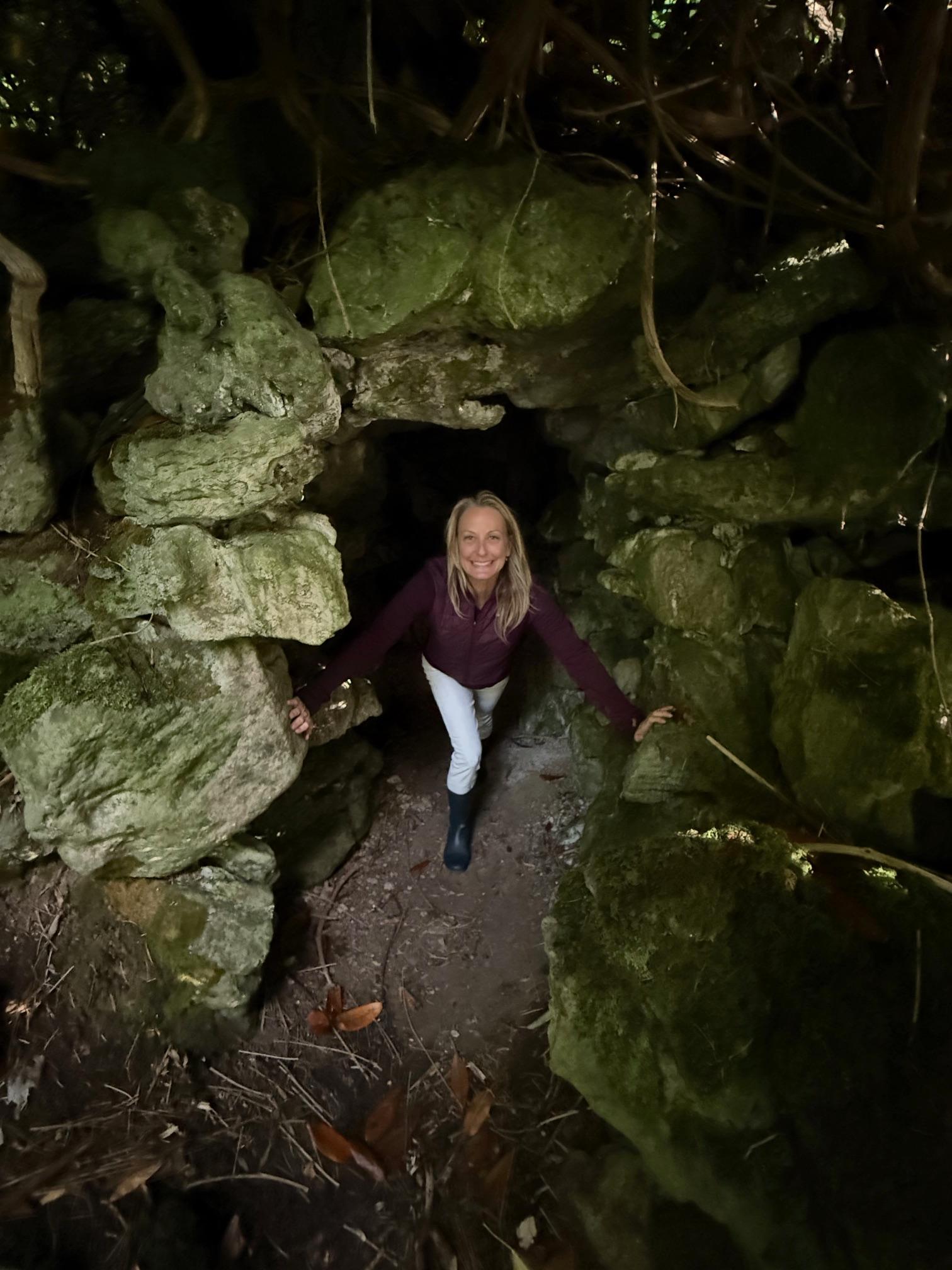 elizabeth coming out of cave